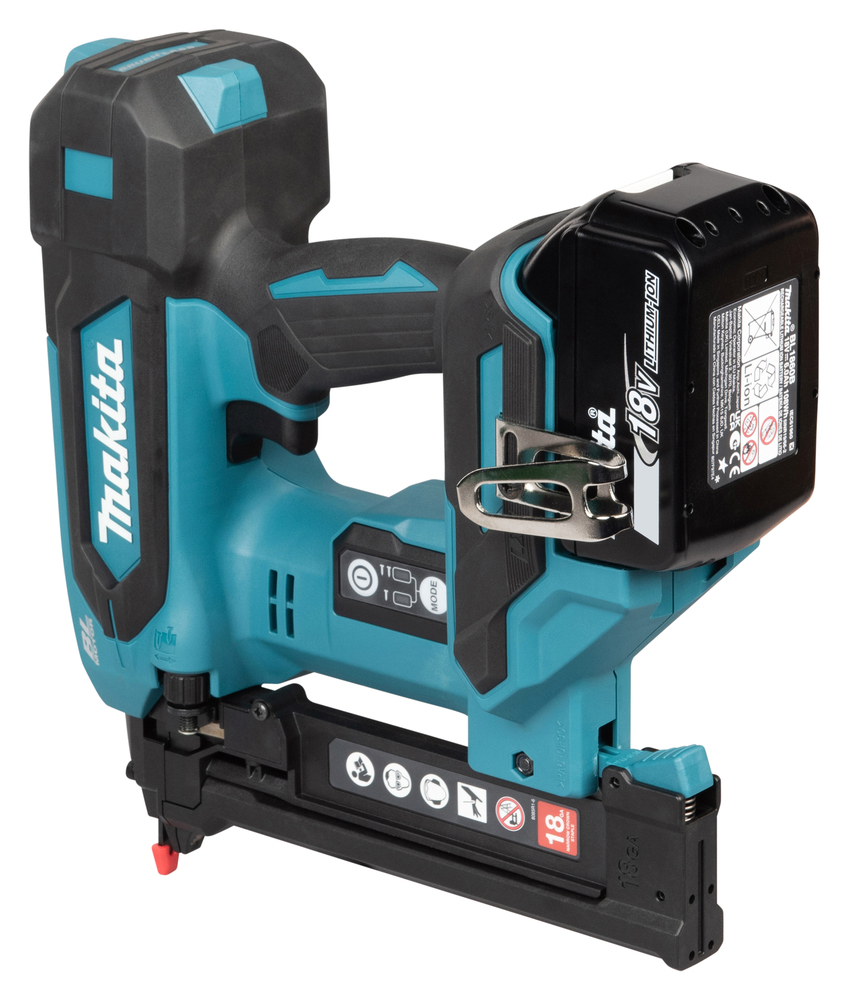 A blue and black Makita DHP487SF 18V combi drill with 3Ah battery and charger, displaying brand logos and side control buttons.