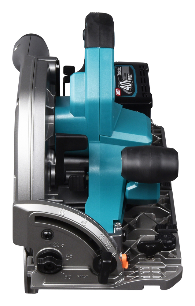A side view of the Makita DHP487SF 18v Combi Drill with 3ah battery and charger, showing handle, battery, knob, and metal base.