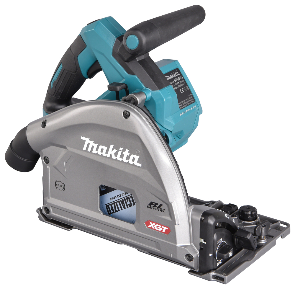 A Makita cordless circular saw with a teal handle and silver blade cover is ideal for precise wood cuts, shown with a combi drill set.