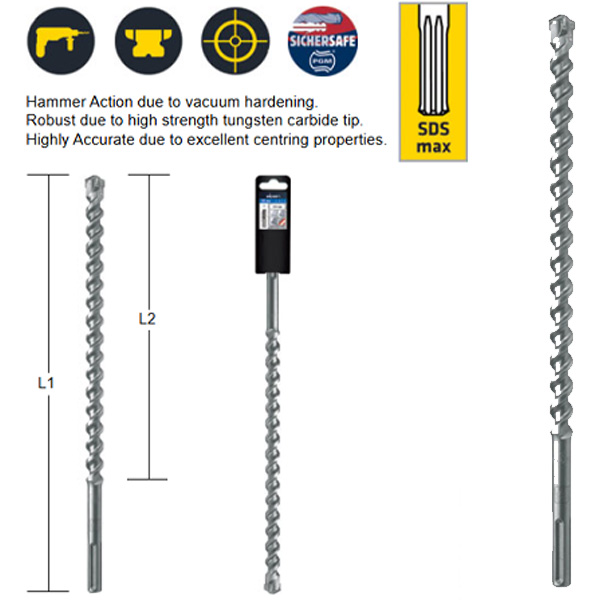 SDS-Max Drills, Tungsten Carbide Tip