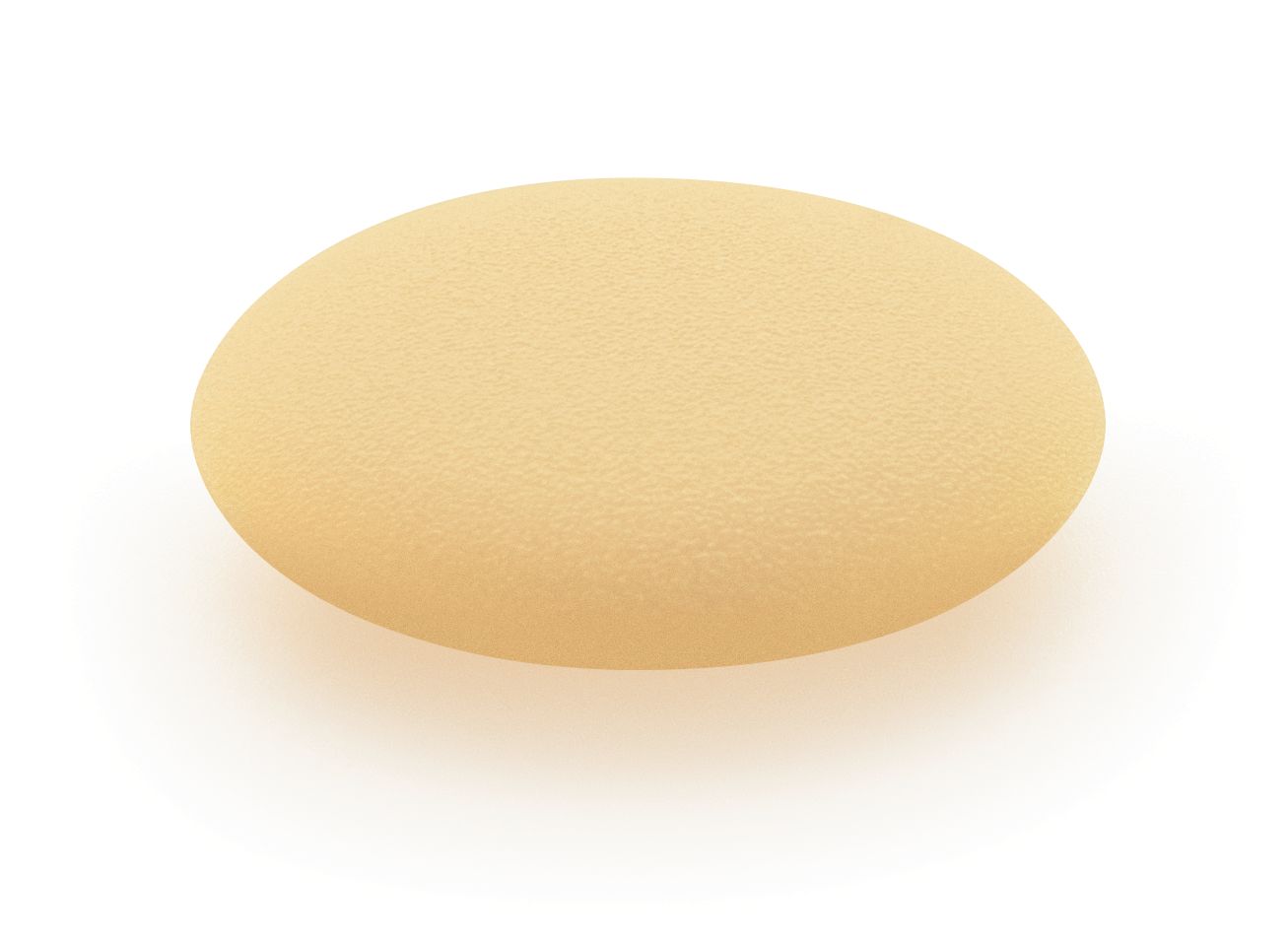 A single, round, light beige tablet with a smooth, slightly textured surface is displayed on a plain white background.