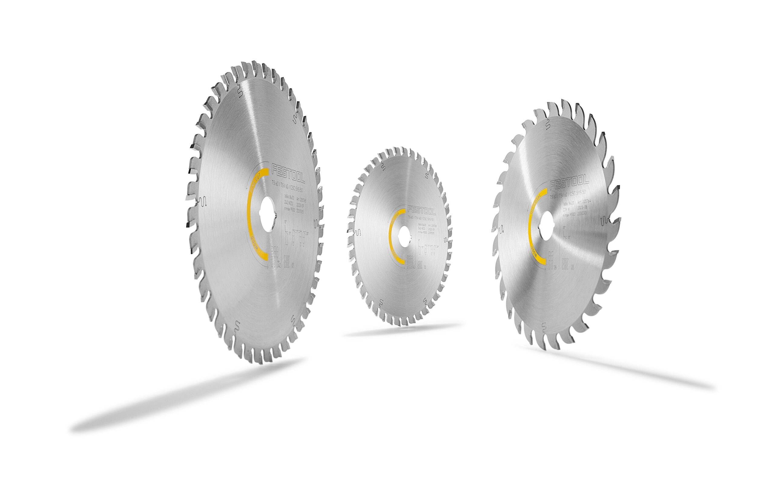 A collection of circular saw blades, featuring the Festool 578566 Saw blade set KSB-SORT/3 W 168x1.8.