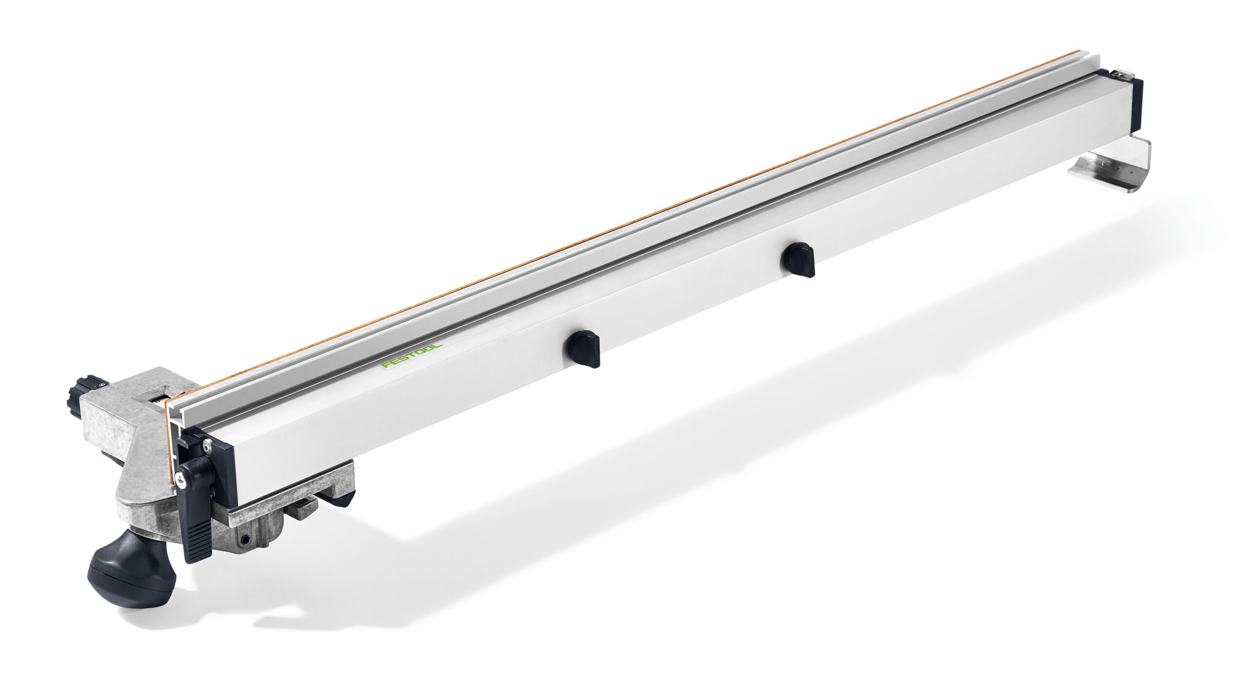 The Festool 575826 LA TKS 80 Stopper is a metallic, rectangular tool with knobs and a black wheel for precise woodworking.