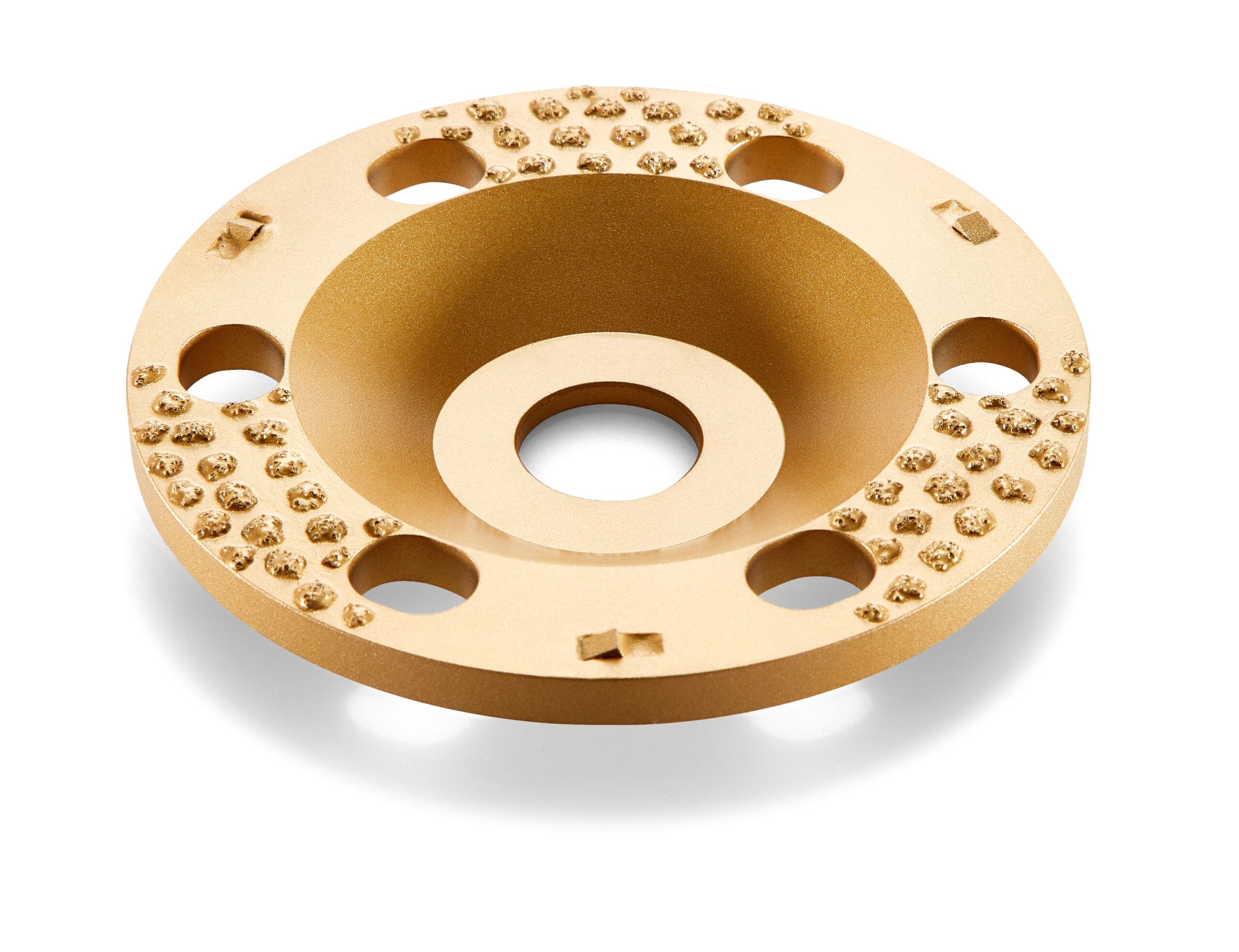 The Festool 204176 Diamond disc DIA Paint-D130 Premium is a gold metal grinding wheel with textured segments on white background.