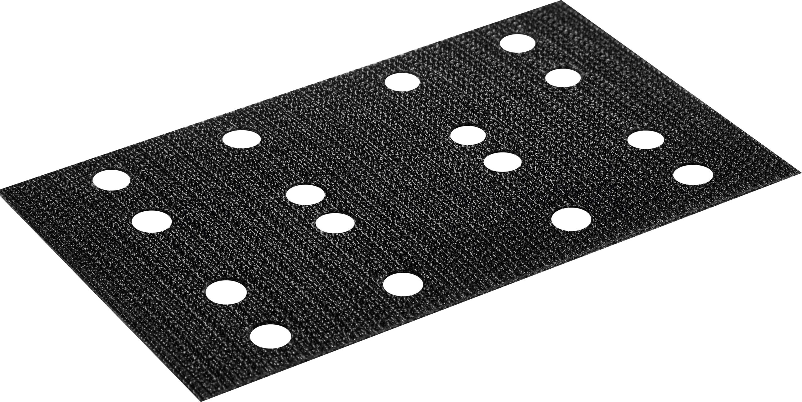 The Festool 203346 Protection Pad PP-STF 80x133/2 is a rectangular black pad with four rows of circular holes for a sander.