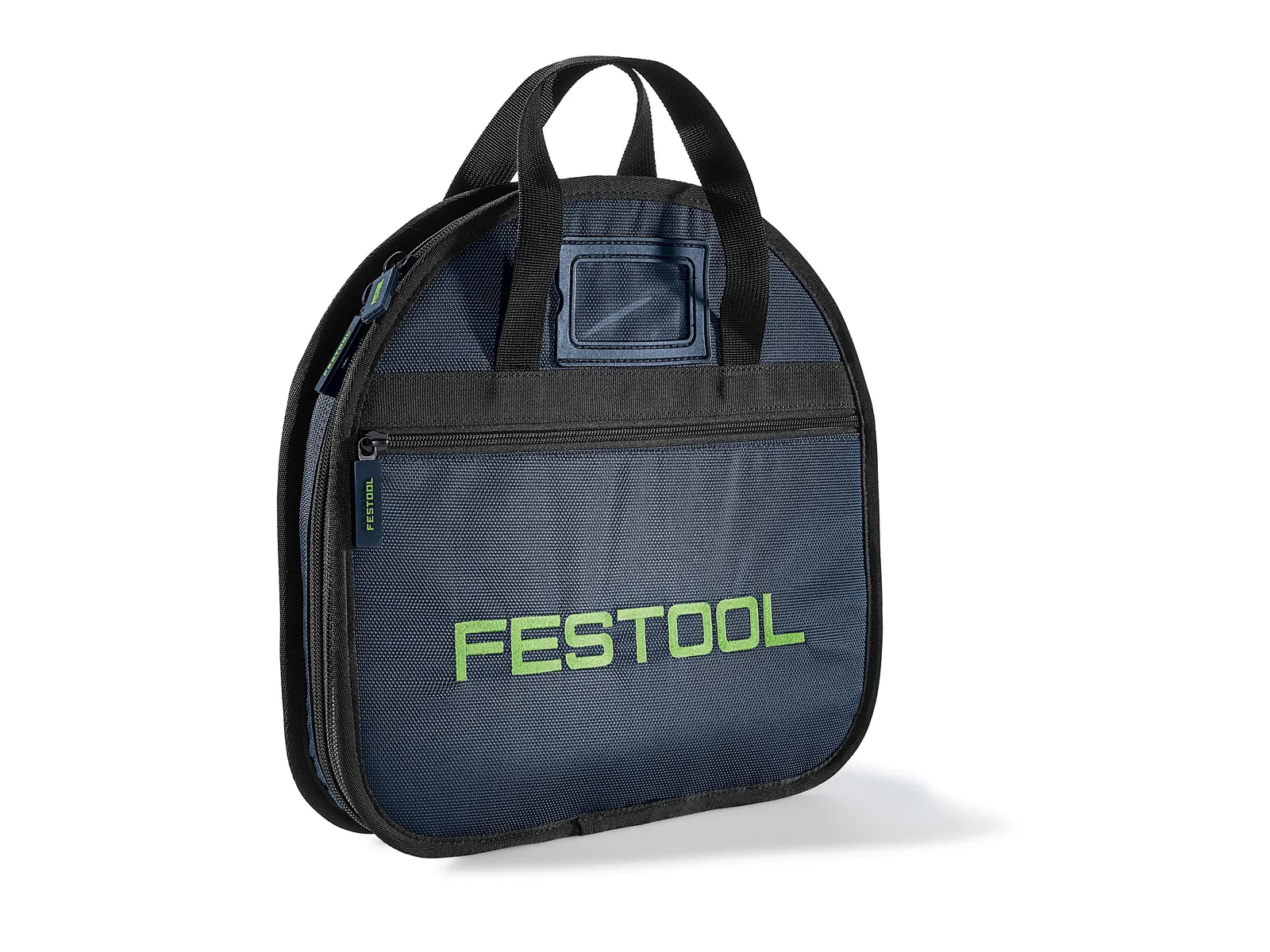 The Festool 204296 Waste bag ENS-VA-20/10 is a dark blue and black carrying bag with short handles and a front zipper pocket.