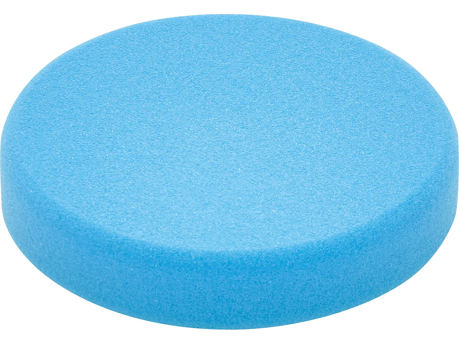 A round, flat, blue foam disc sits on a white background.