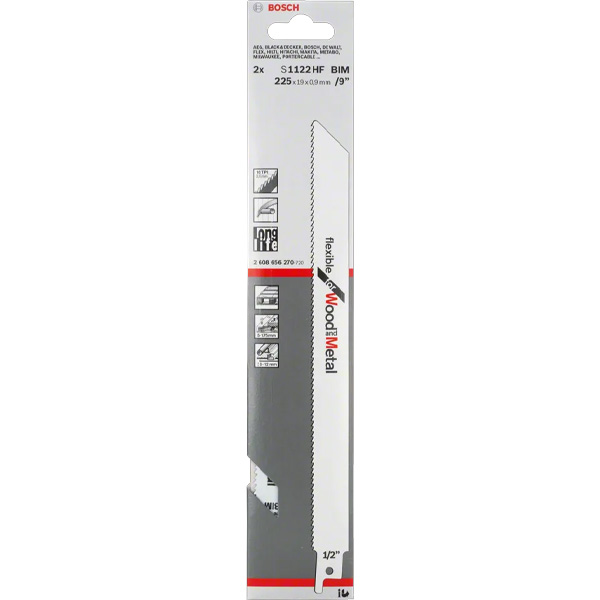 Bosch S1122HF Flexible for Wood and Metal Reciprocating Saw Blade, Pack Of 5