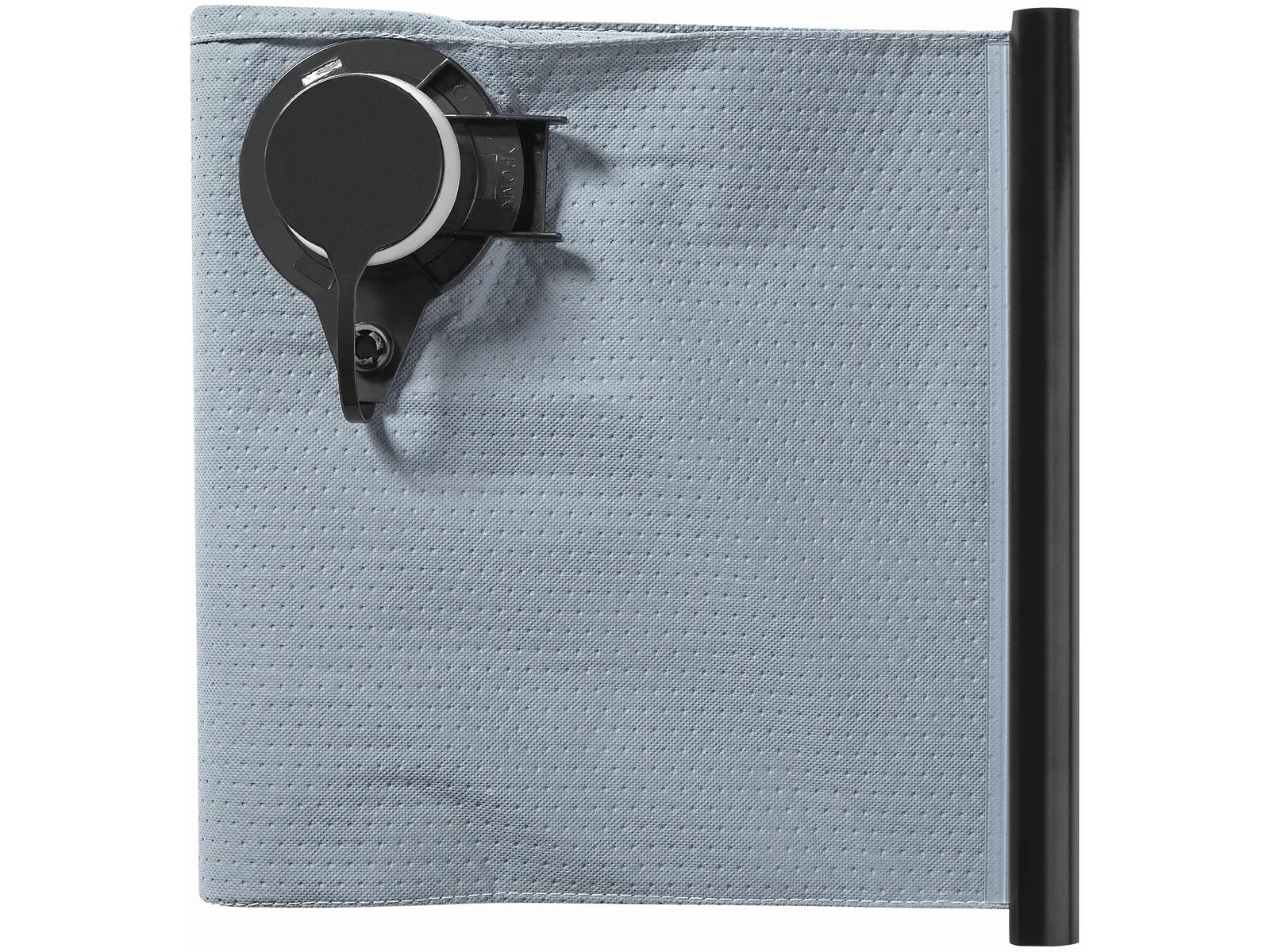 A gray mesh fabric on a black rod with a numbered dial and lever, attaching to the fabric and fitting Festool 452973 filter bags.