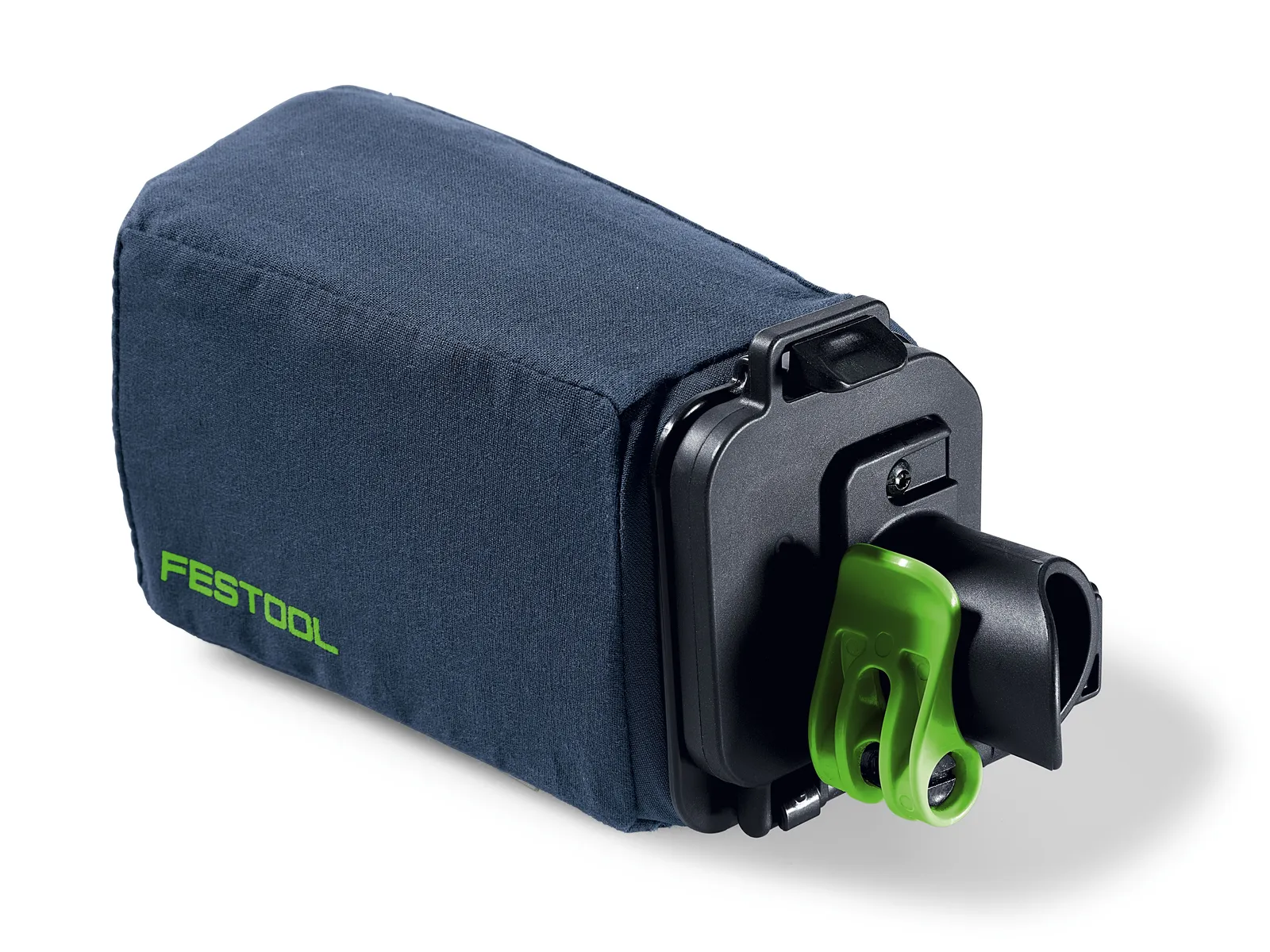 The Festool 204296 Waste bag ENS-VA-20/10 is a rectangular bag with a black and green plastic attachment fitting.
