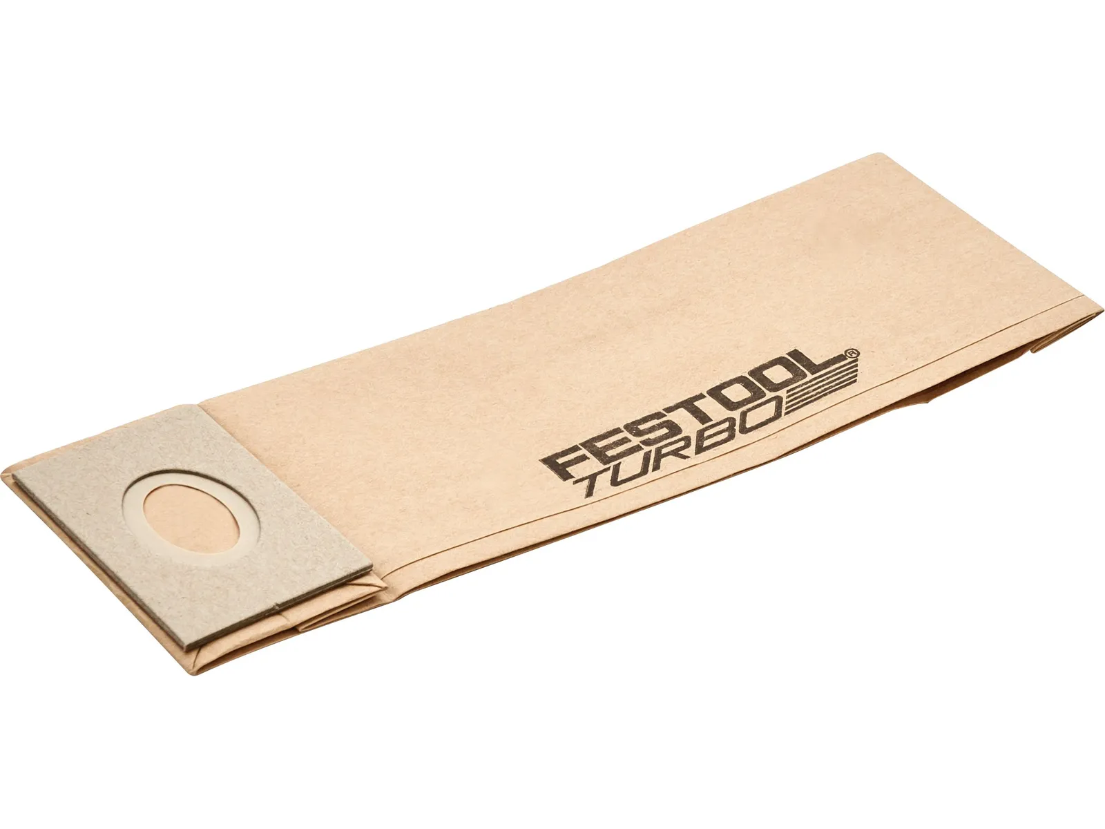The Festool 452973 FILTER BAGS FIS-CT 55 5X are brown paper dust bags with a cardboard fitting, compatible with FIS-CT 55.