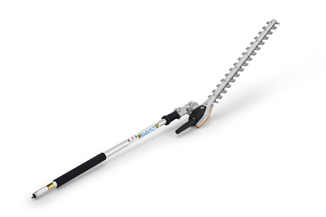 The Stihl HL-KM 145° 600mm L/R Hedge Trimmer KombiTool has a 600mm adjustable blade, silver handle, and black grip.