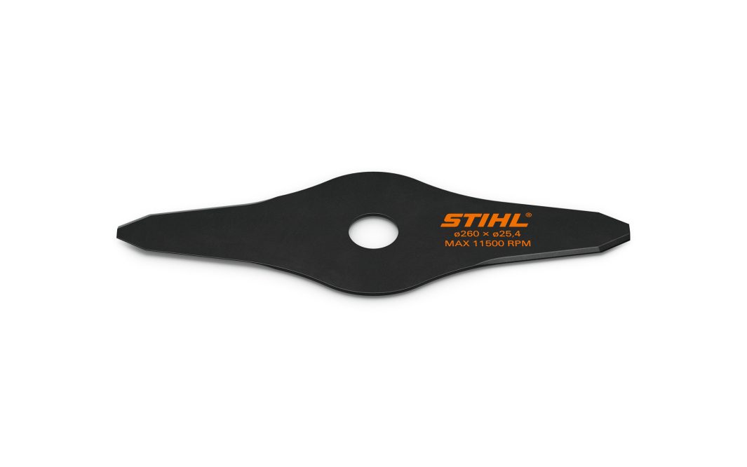 The Stihl Grass cutting blade 260mm (2b) is a black, double-edged brushcutter blade with a central mounting hole.
