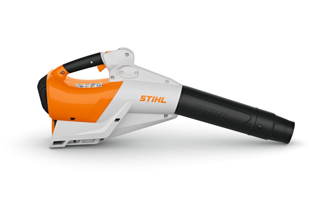 The Stihl BGA 250 (AP) Blower features an orange, white, and black body, ergonomic handle, and long black nozzle on white.