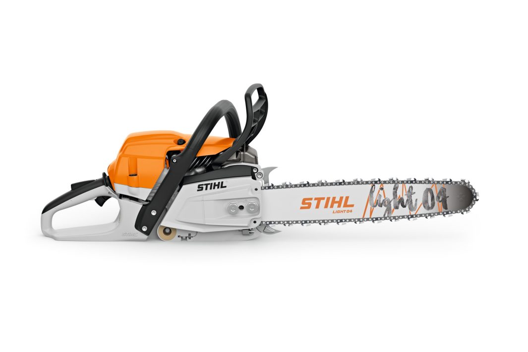 The Stihl MS 261 C-M Chainsaw has a 40cm/16" silver guide bar, orange and white body, black handle, and visible cutting chain.