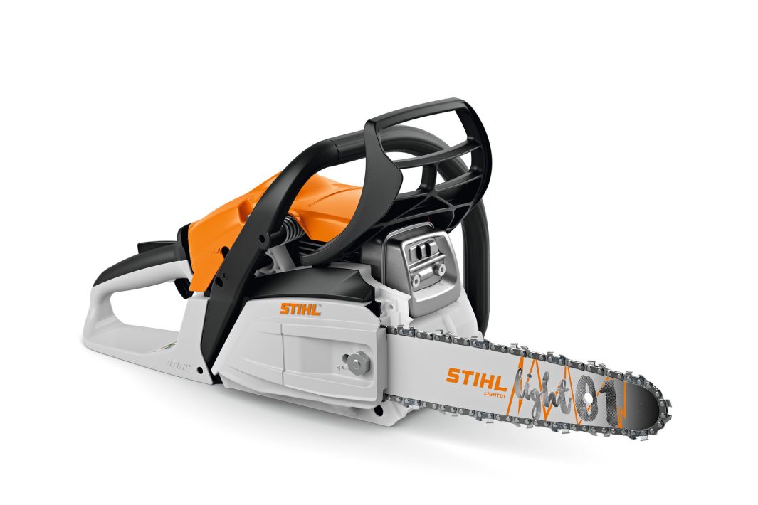 A Stihl MS 172 Chainsaw, 35cm/14", 61PMM3, featuring an orange and white body with a black handle, on a white background.